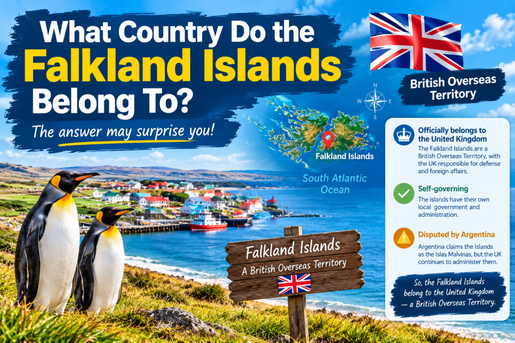 What country do the Falkland Islands belong to British Overseas Territory and sovereignty dispute with Argentina.